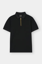 BLACK PIQUE ZIP POLO SHIRT