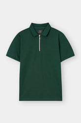 GREEN PIQUE ZIP POLO SHIRT