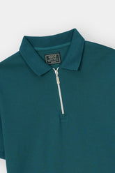 C-GREEN PIQUE ZIP POLO SHIRT