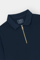 NAVY PIQUE ZIP POLO SHIRT