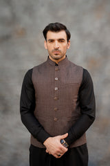 DARK BROWN CHECKED WAIST COAT