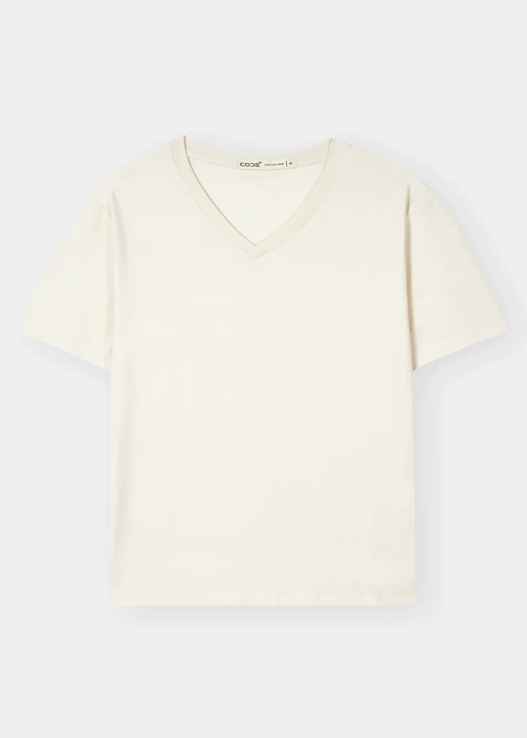 Off White V-Neck Cotton Stretch T-Shirt