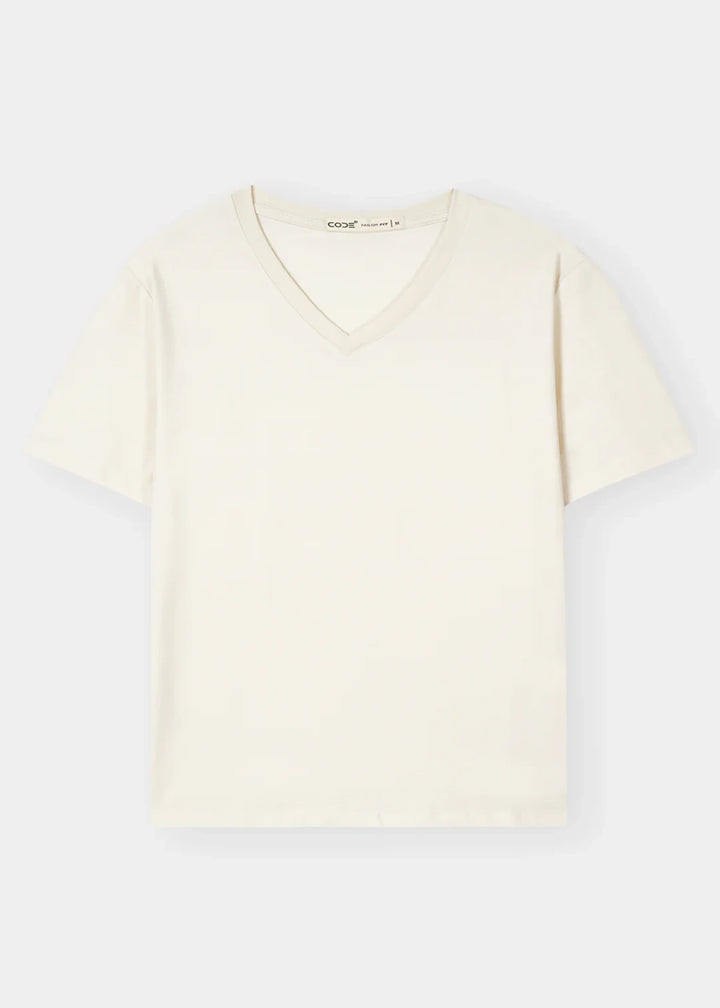 Off White V-Neck Cotton Stretch T-Shirt