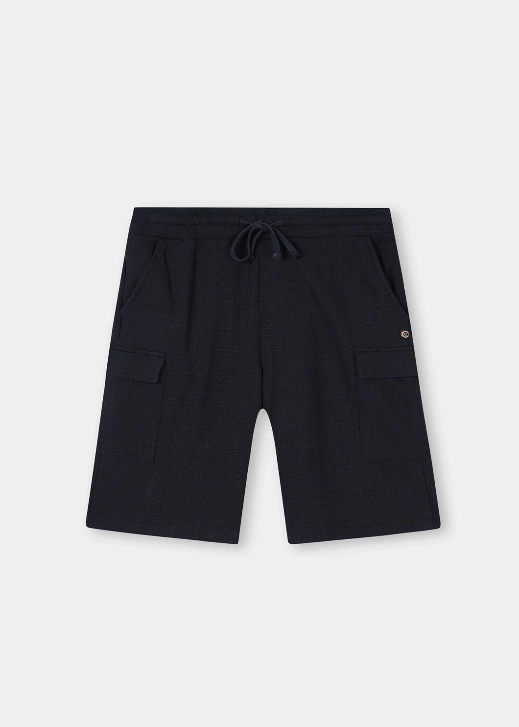 Black Waffle Textured Cargo Shorts