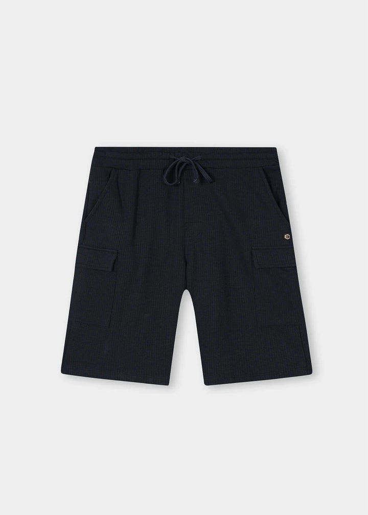 Black Waffle Textured Cargo Shorts