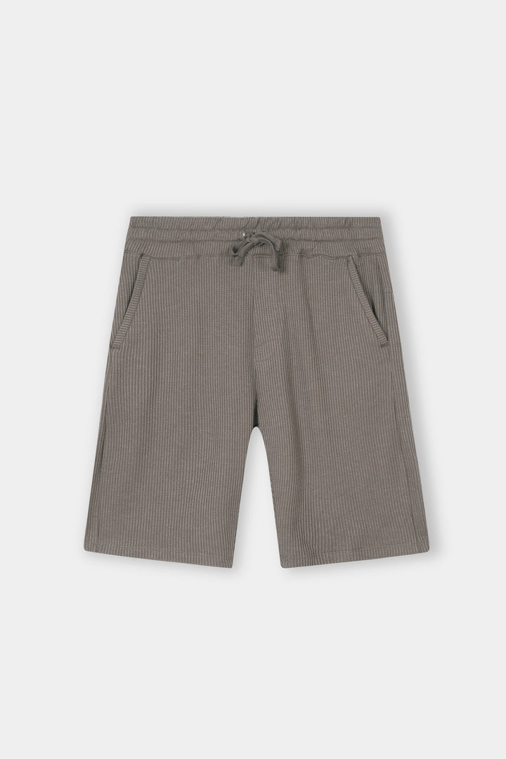 L-BROWN WAFFLE KNIT CROSS POCKET SHORT