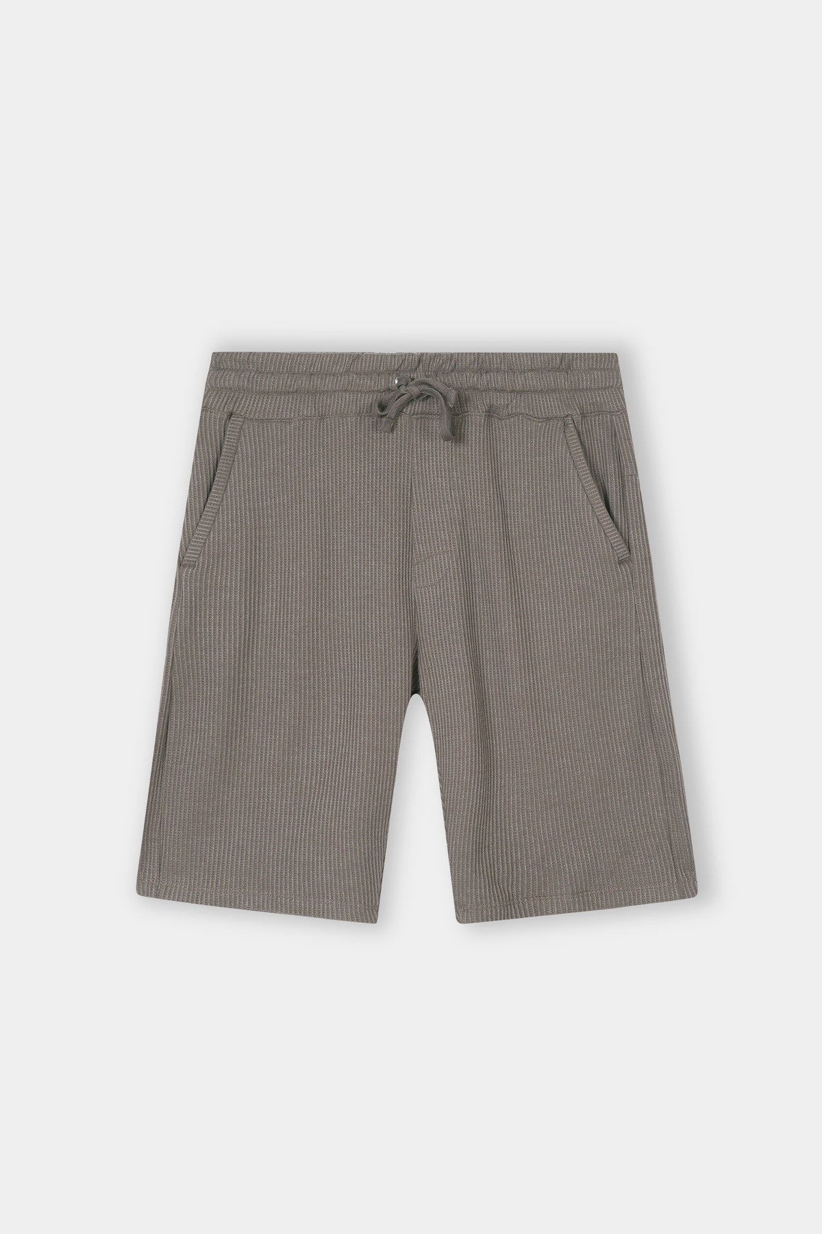 L-BROWN WAFFLE KNIT CROSS POCKET SHORT