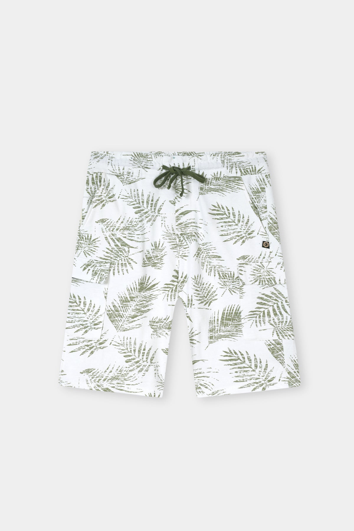 WHITE PRINTED TERRY 5 POCKET CROSS CARGO SHORT