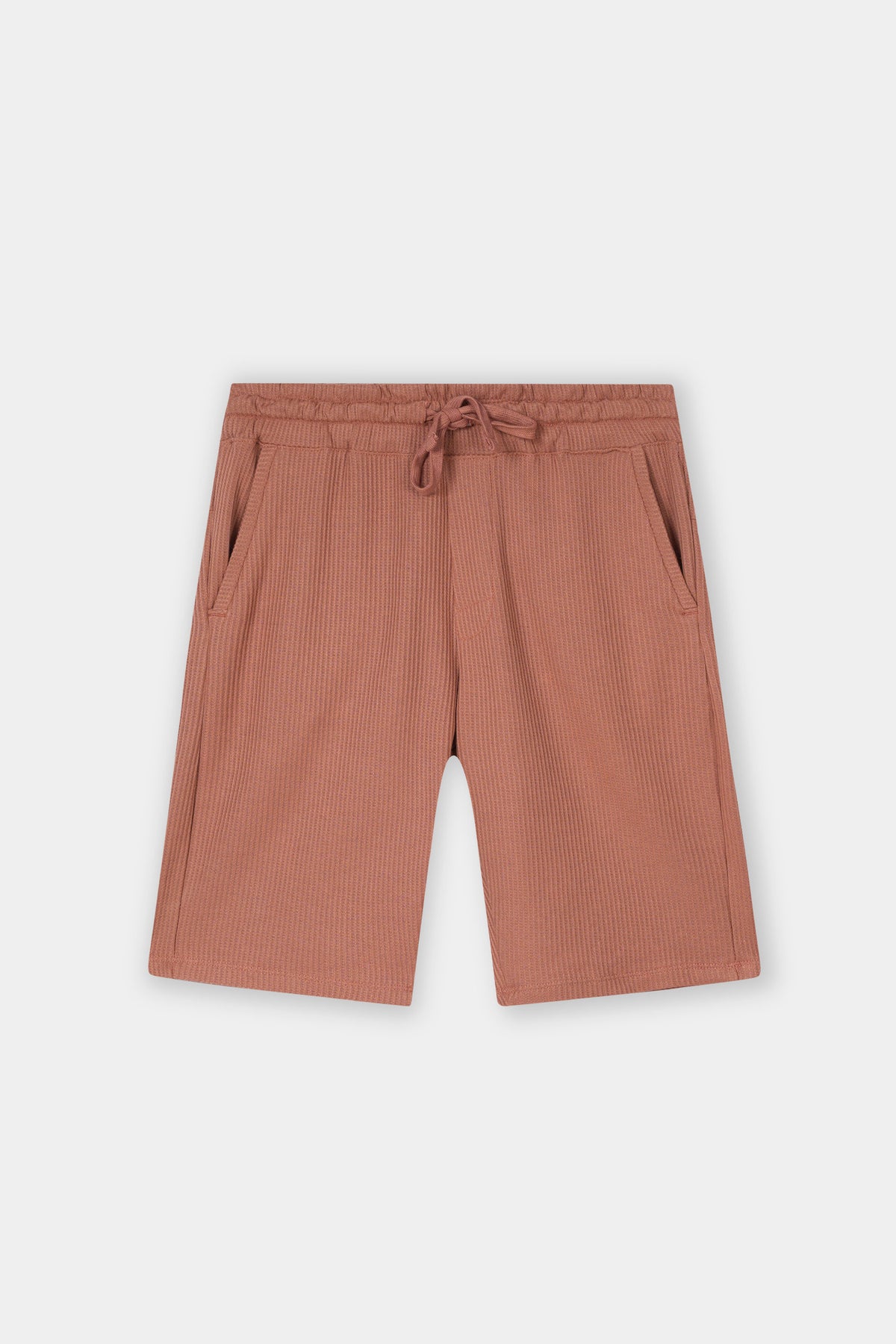 RUST WAFFLE KNIT CROSS POCKET SHORT