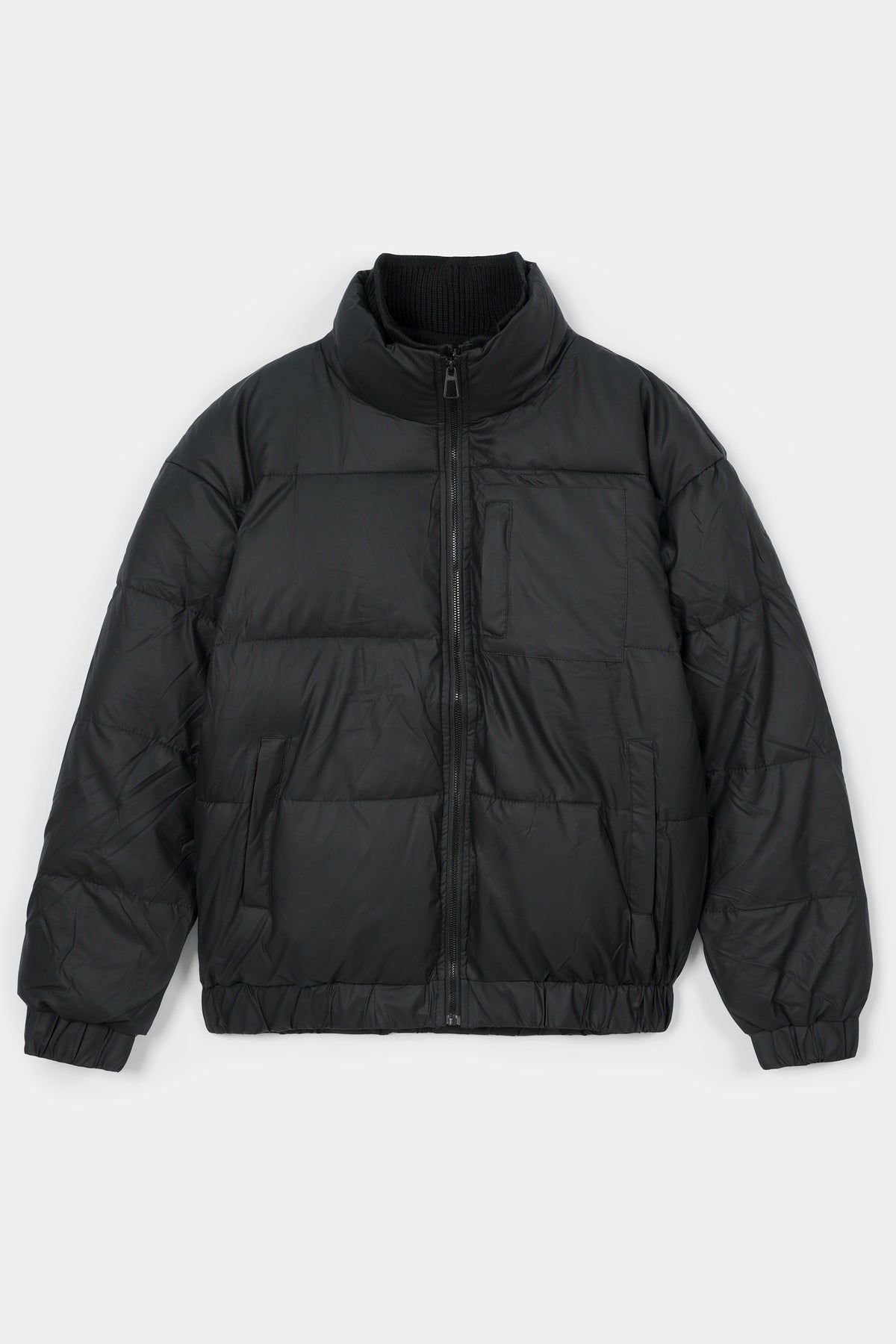 BLACK SOFTSHELL PUFFER JACKET