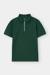 GREEN PIQUE ZIP POLO SHIRT