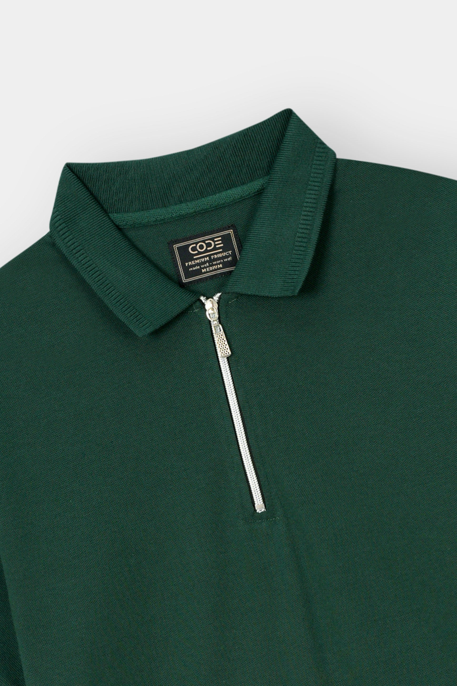 GREEN PIQUE ZIP POLO SHIRT