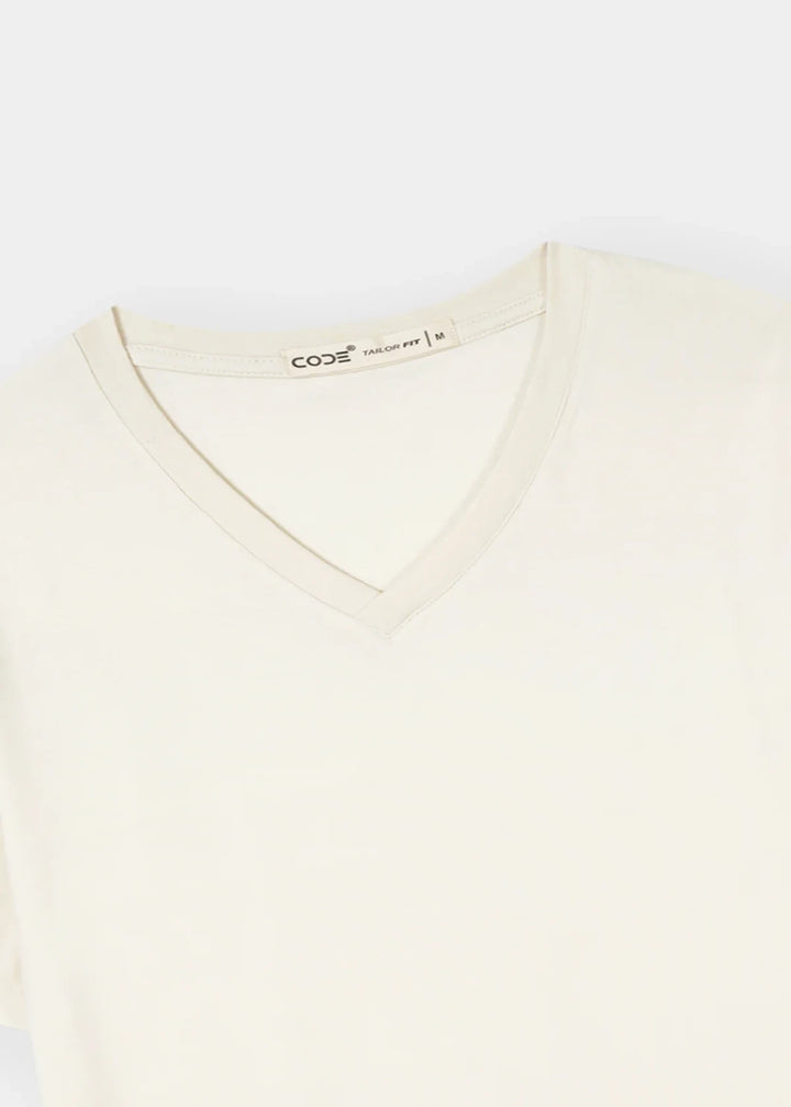 Off White V-Neck Cotton Stretch T-Shirt