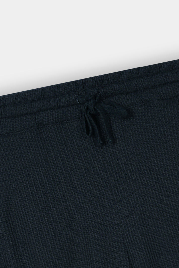 BLACK WAFFLE KNIT CROSS POCKET SHORT