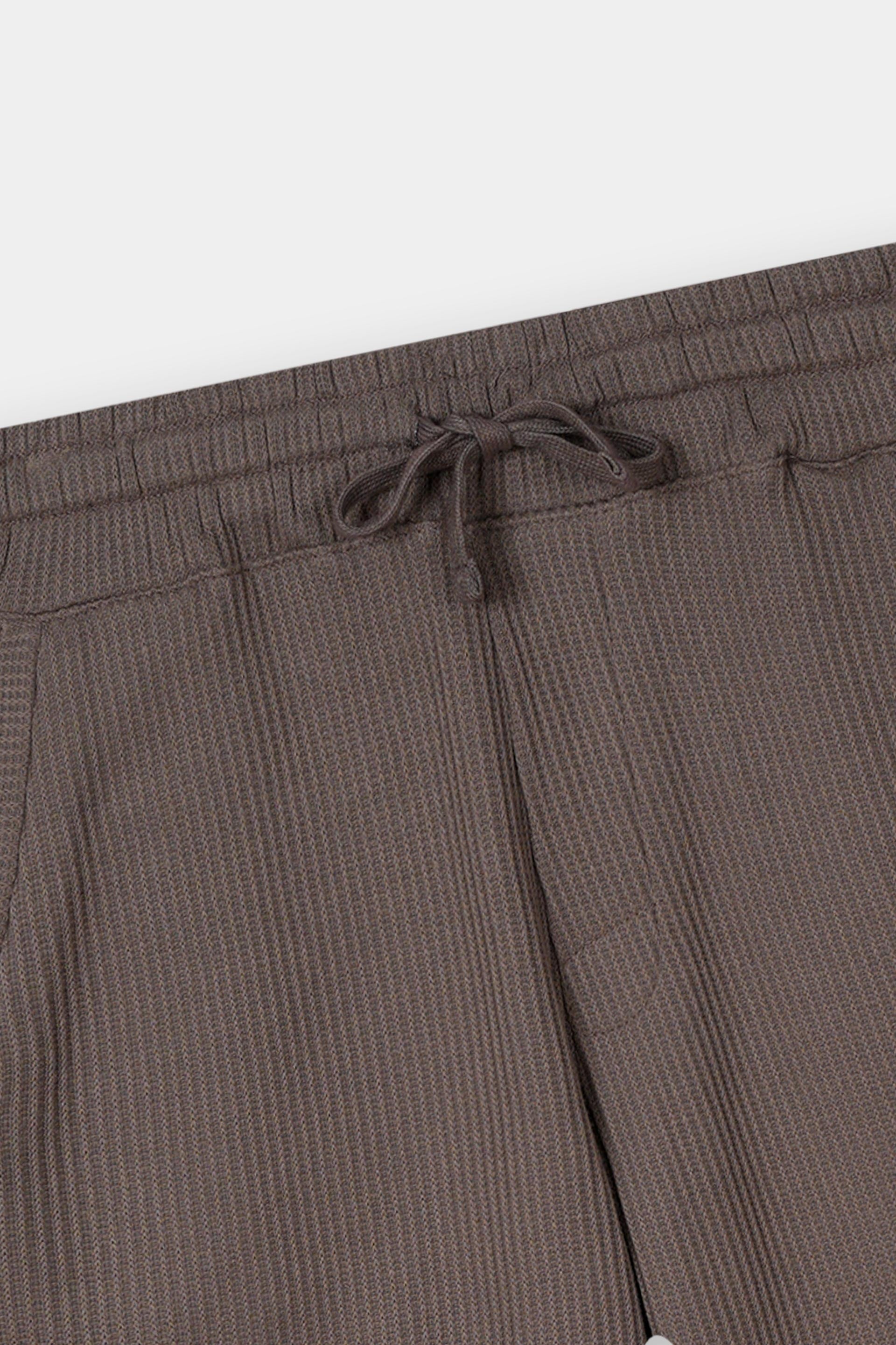 BROWN WAFFLE KNIT CROSS POCKET SHORT