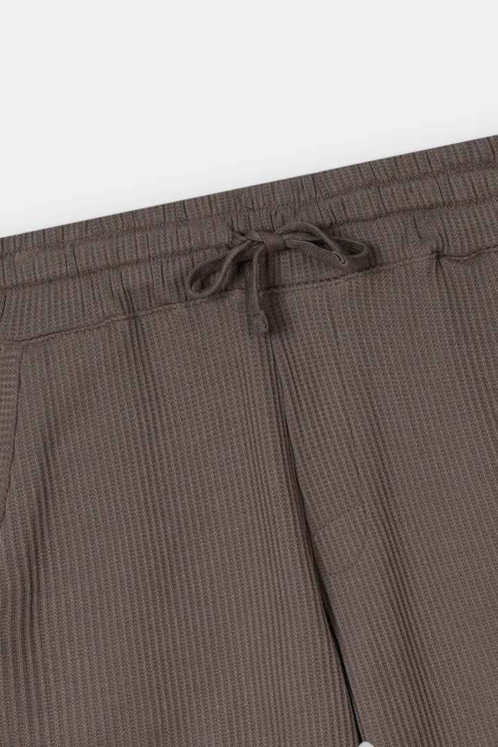 BROWN WAFFLE KNIT CROSS POCKET SHORT