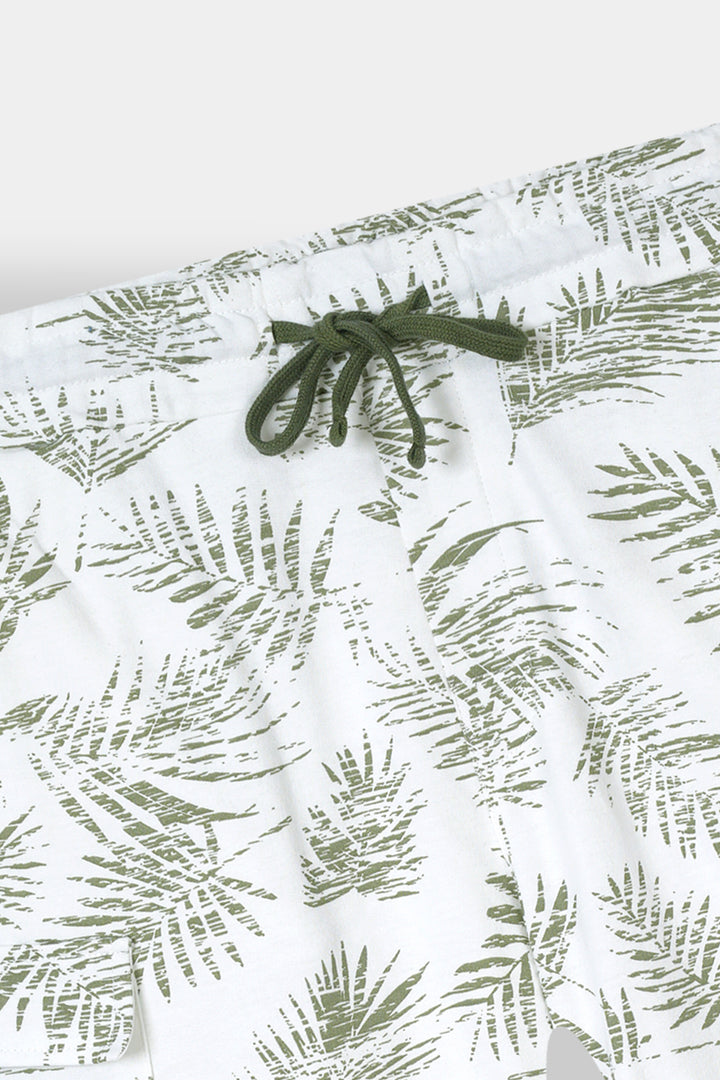 WHITE PRINTED TERRY 5 POCKET CROSS CARGO SHORT