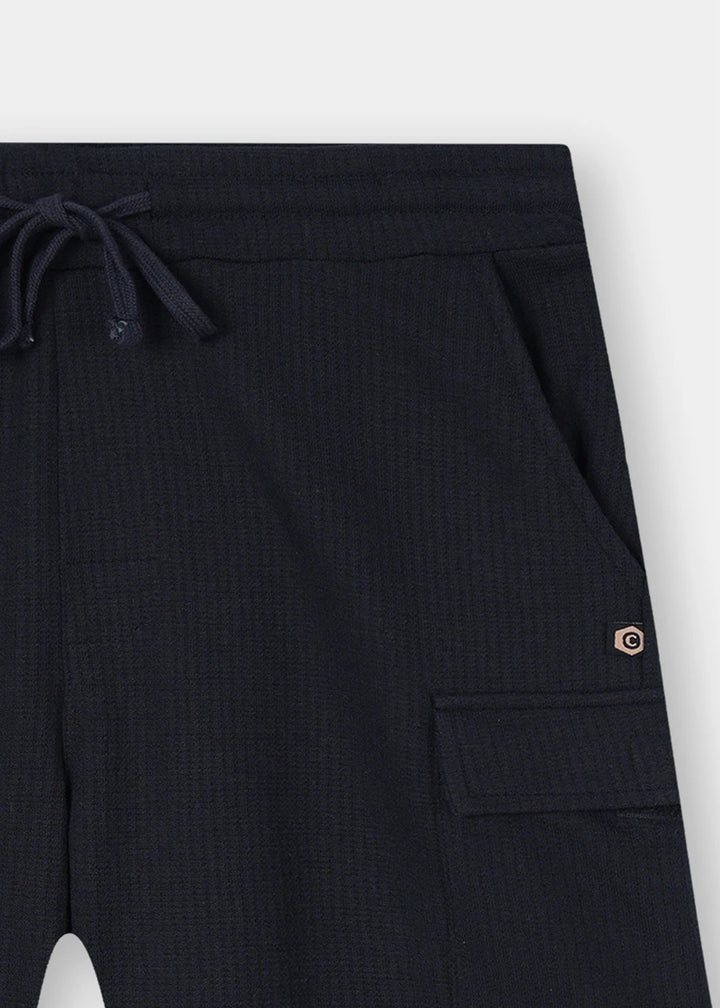 Black Waffle Textured Cargo Shorts