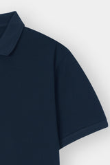 NAVY PIQUE ZIP POLO SHIRT