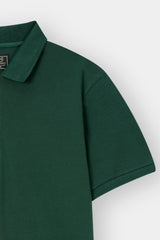 GREEN PIQUE ZIP POLO SHIRT