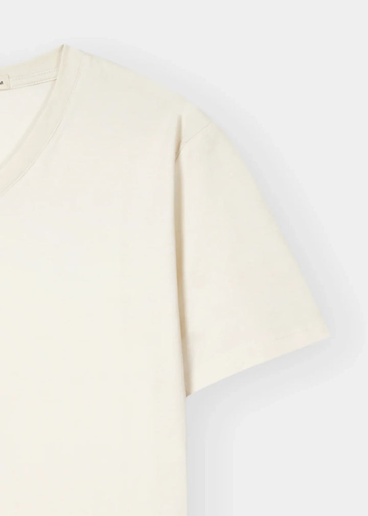 Off White V-Neck Cotton Stretch T-Shirt