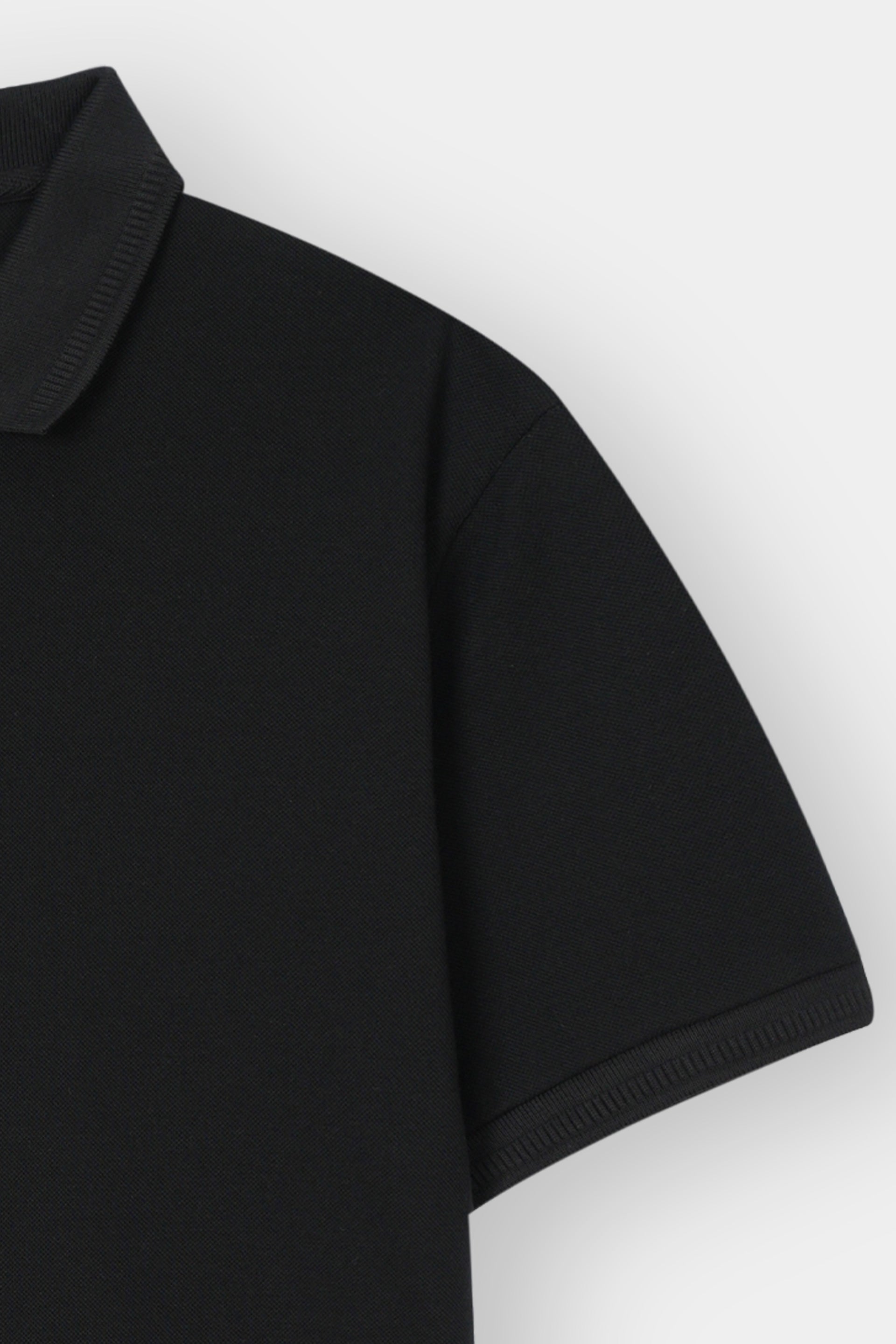 BLACK PIQUE ZIP POLO SHIRT