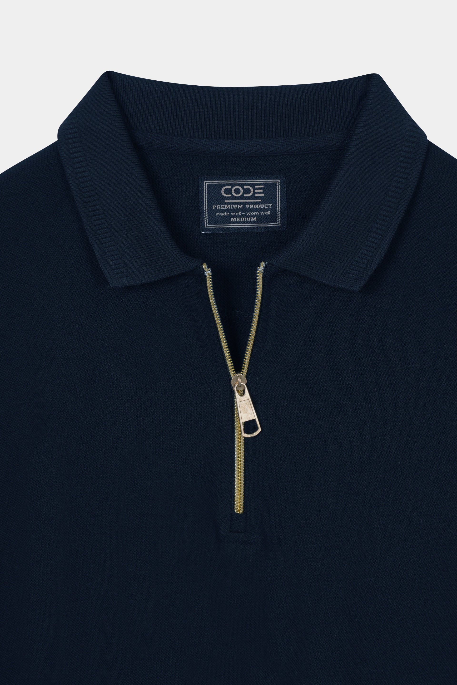 NAVY PIQUE ZIP POLO SHIRT