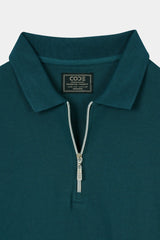 C-GREEN PIQUE ZIP POLO SHIRT