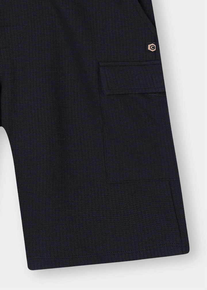 Black Waffle Textured Cargo Shorts