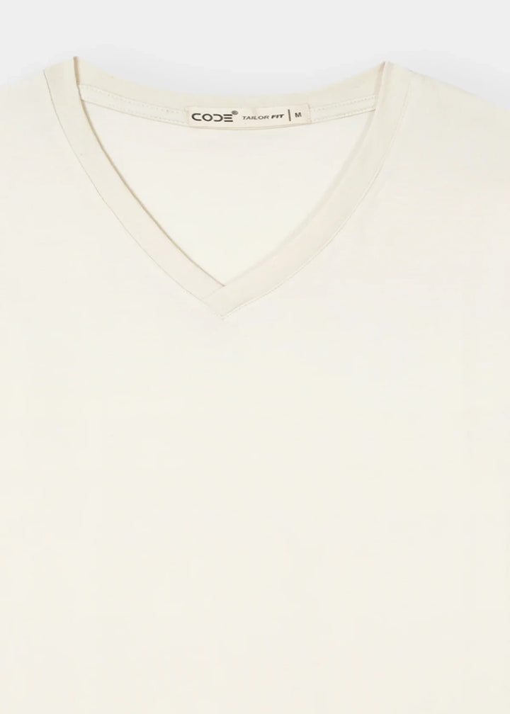 Off White V-Neck Cotton Stretch T-Shirt