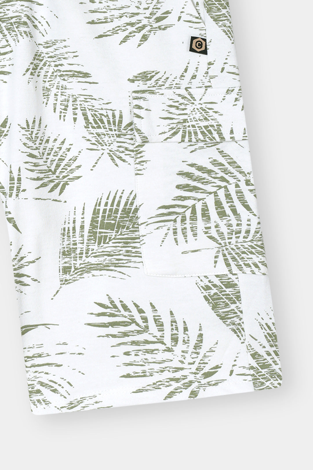 WHITE PRINTED TERRY 5 POCKET CROSS CARGO SHORT