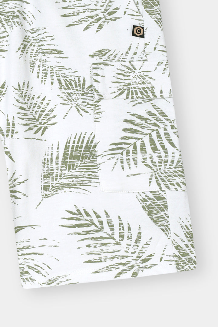 WHITE PRINTED TERRY 5 POCKET CROSS CARGO SHORT