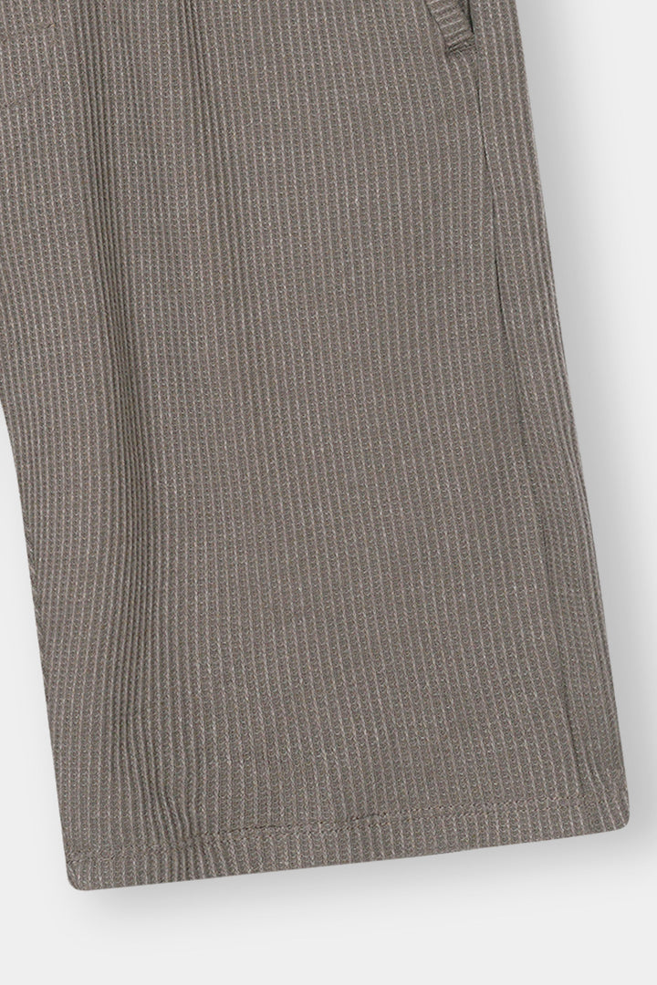 L-BROWN WAFFLE KNIT CROSS POCKET SHORT