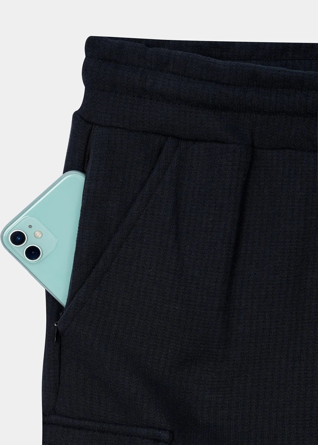Black Waffle Textured Cargo Shorts