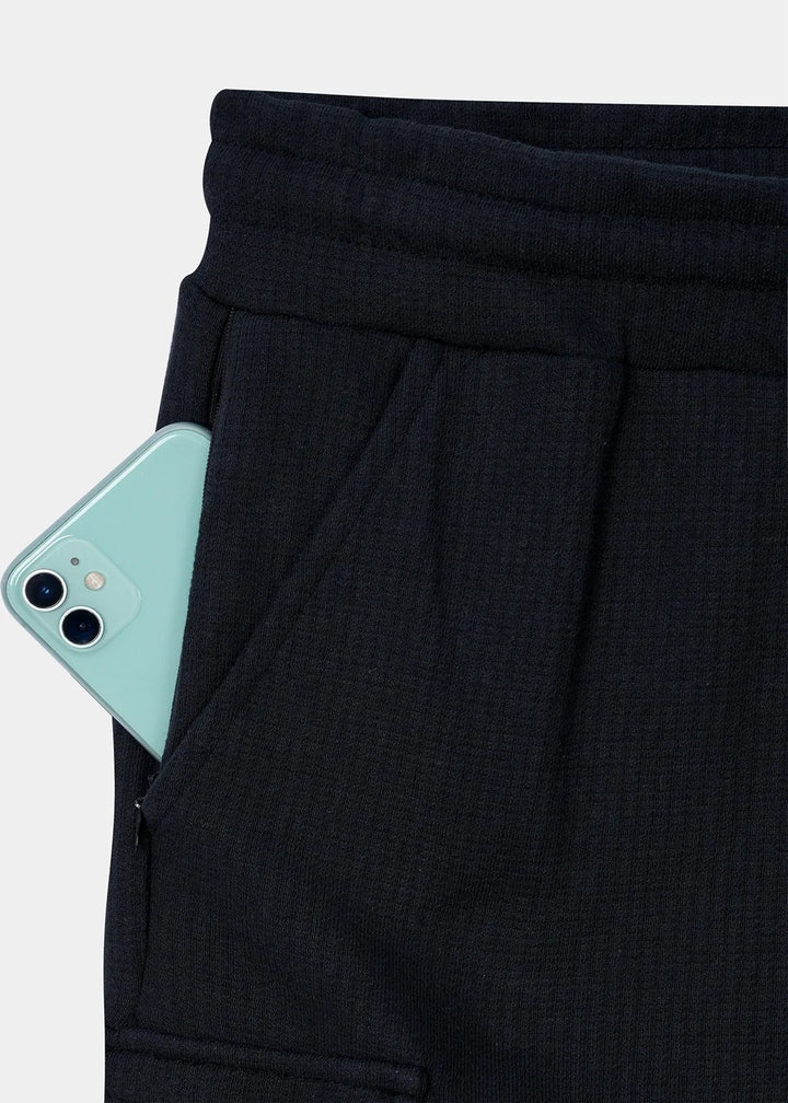 Black Waffle Textured Cargo Shorts