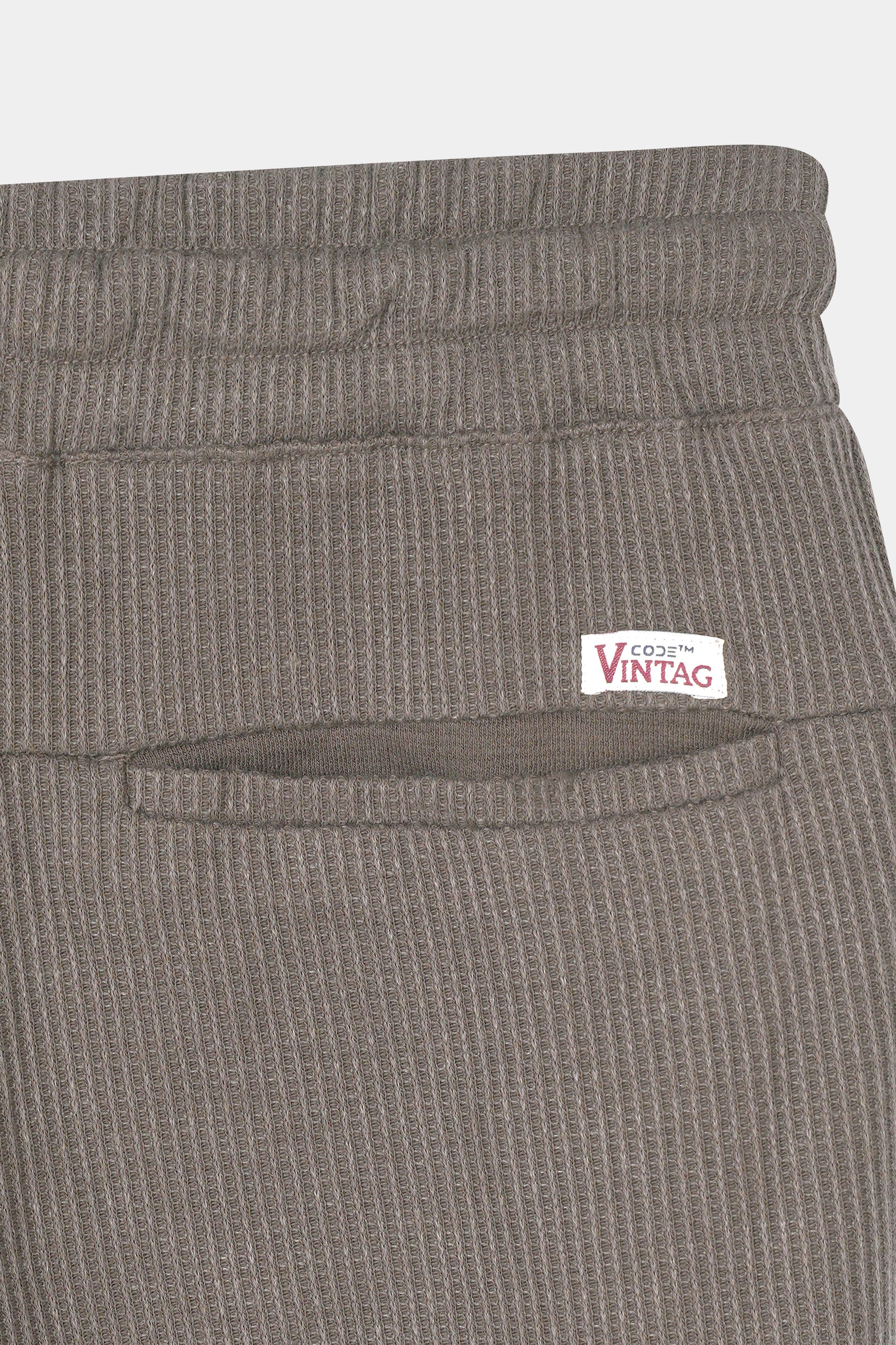 L-BROWN WAFFLE KNIT CROSS POCKET SHORT