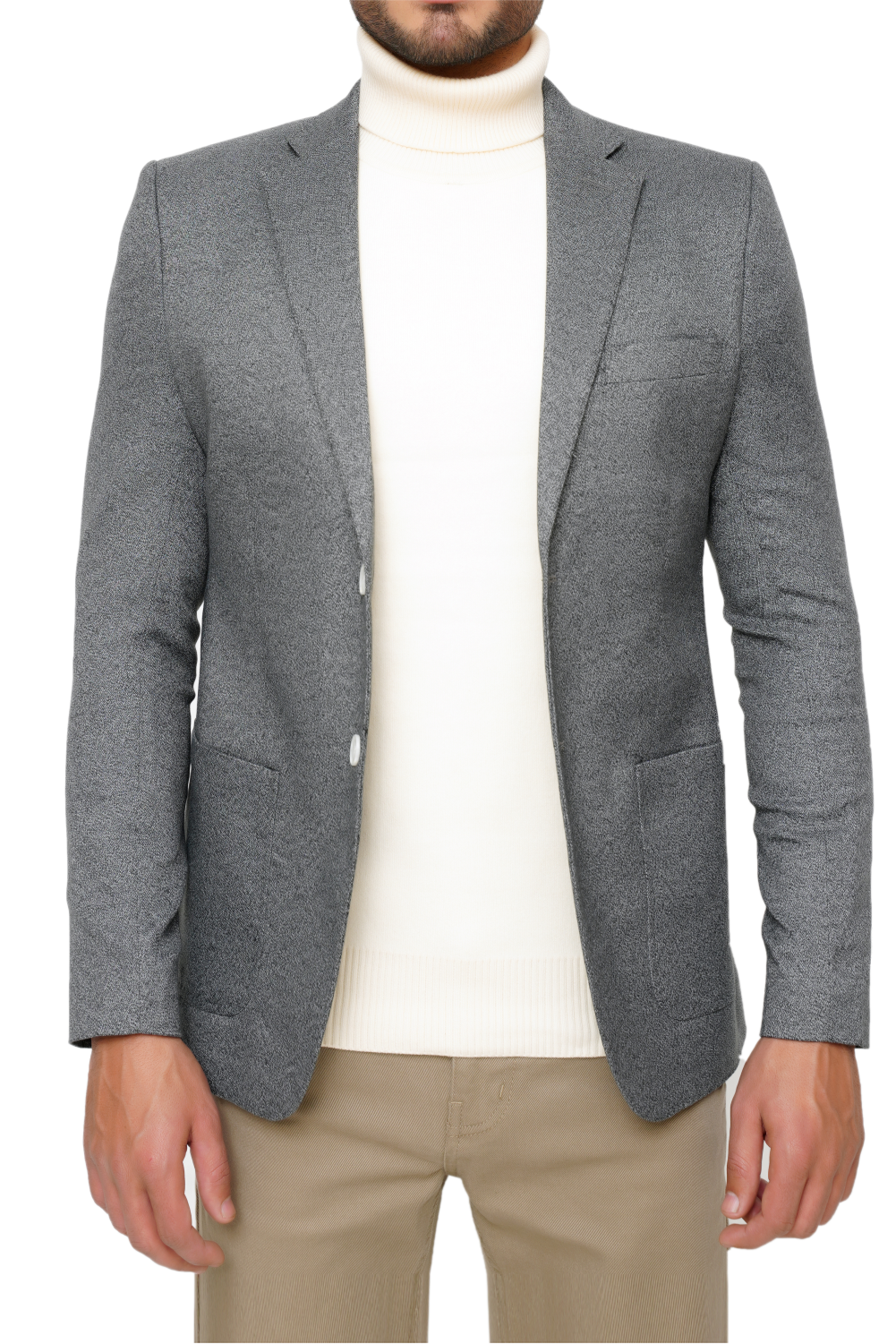 GRAY SLIM-FIT MICRO STRUCTURE BLAZZER