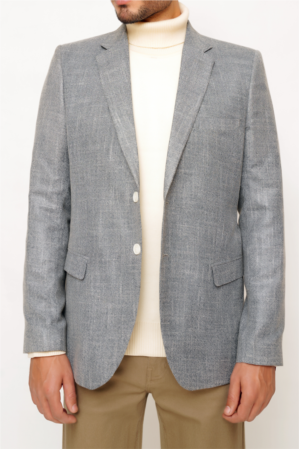 L-GRAY SLIM-FIT MICRO STRUCTURE BLAZZER