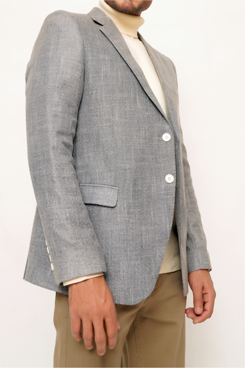 L-GRAY SLIM-FIT MICRO STRUCTURE BLAZZER