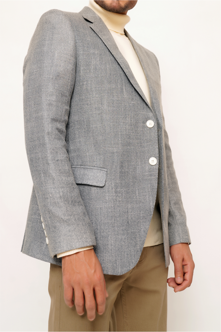 L-GRAY SLIM-FIT MICRO STRUCTURE BLAZZER