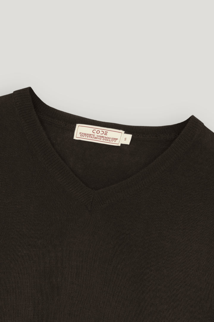 DARK BROWN MARINO SLEEVELESS SWEATER