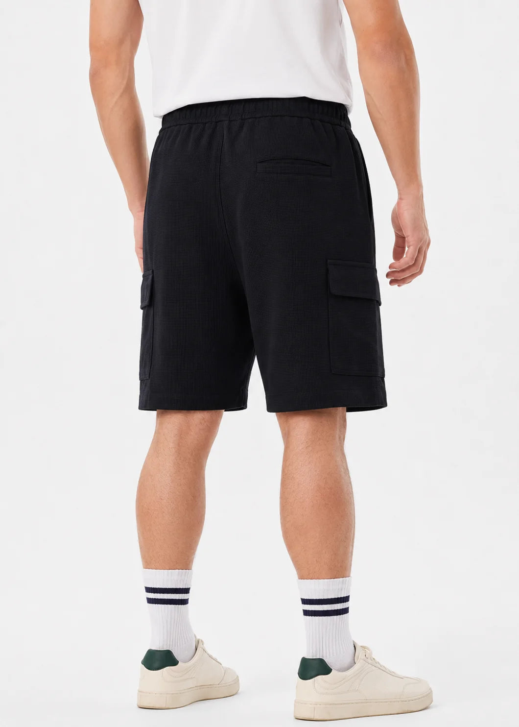 Black Waffle Textured Cargo Shorts