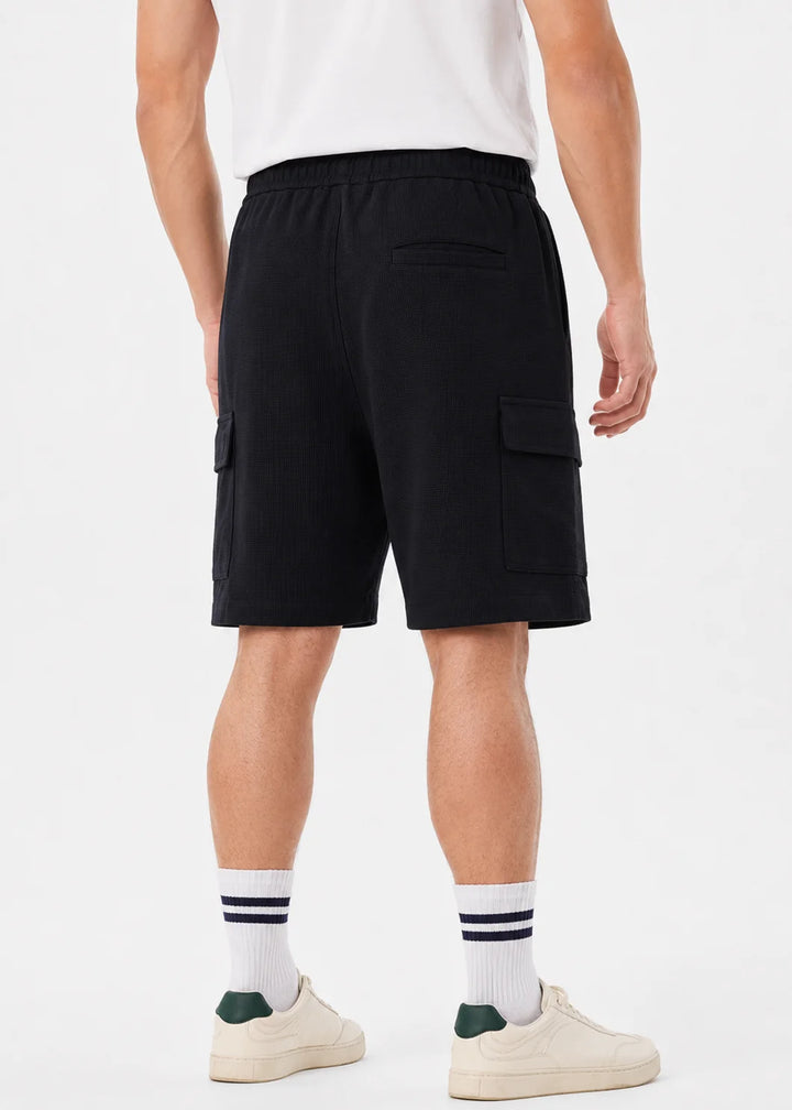 Black Waffle Textured Cargo Shorts