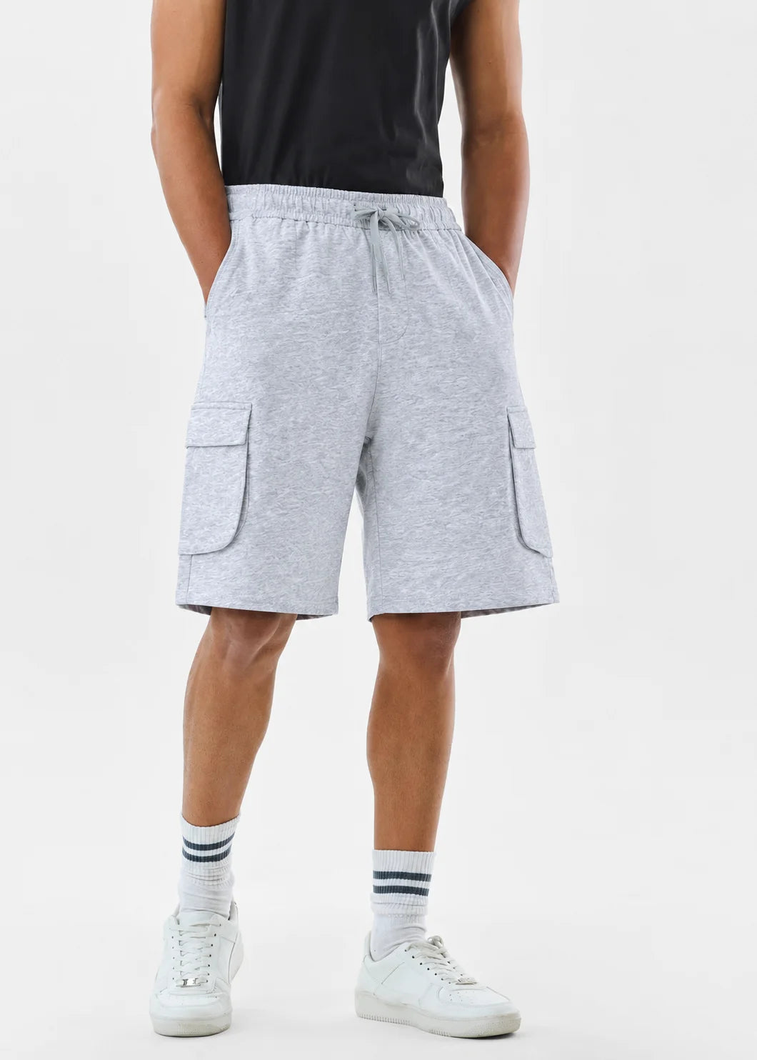Ash Grey Terry Cargo Shorts