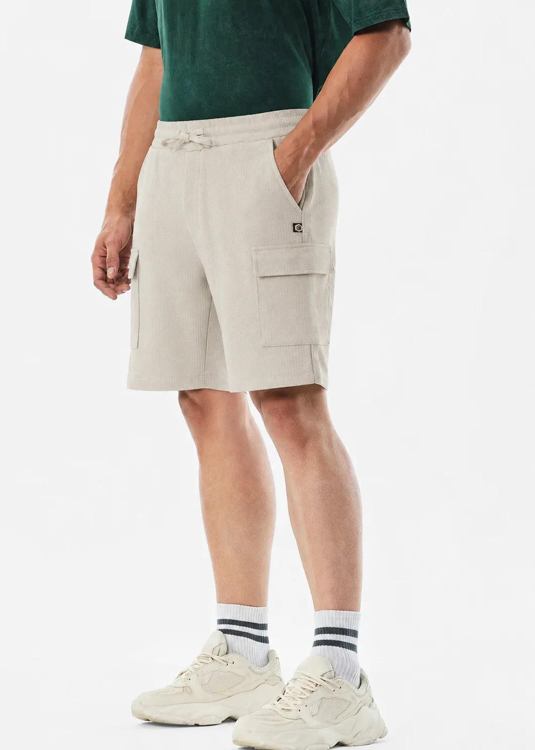 Stone Beige Waffle Cargo Shorts