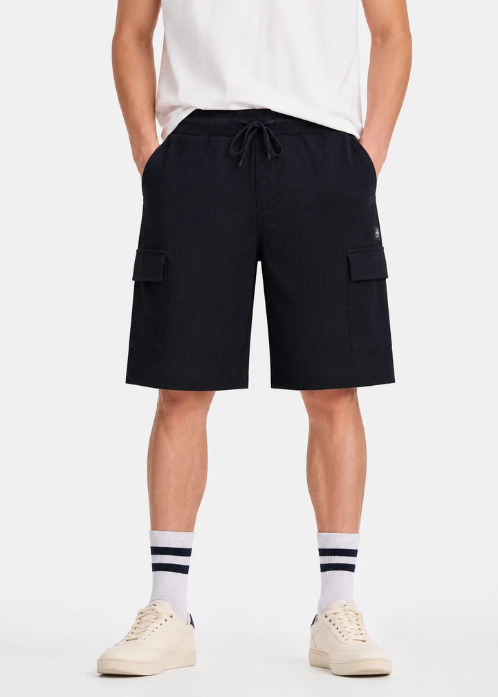 Black Waffle Textured Cargo Shorts
