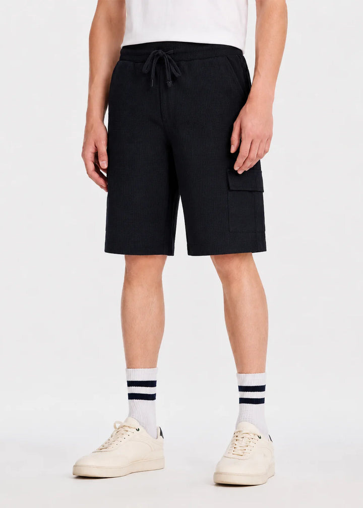 Black Waffle Textured Cargo Shorts