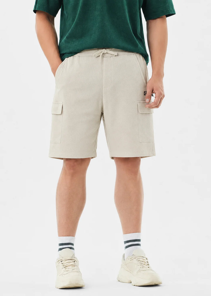 Stone Beige Waffle Cargo Shorts