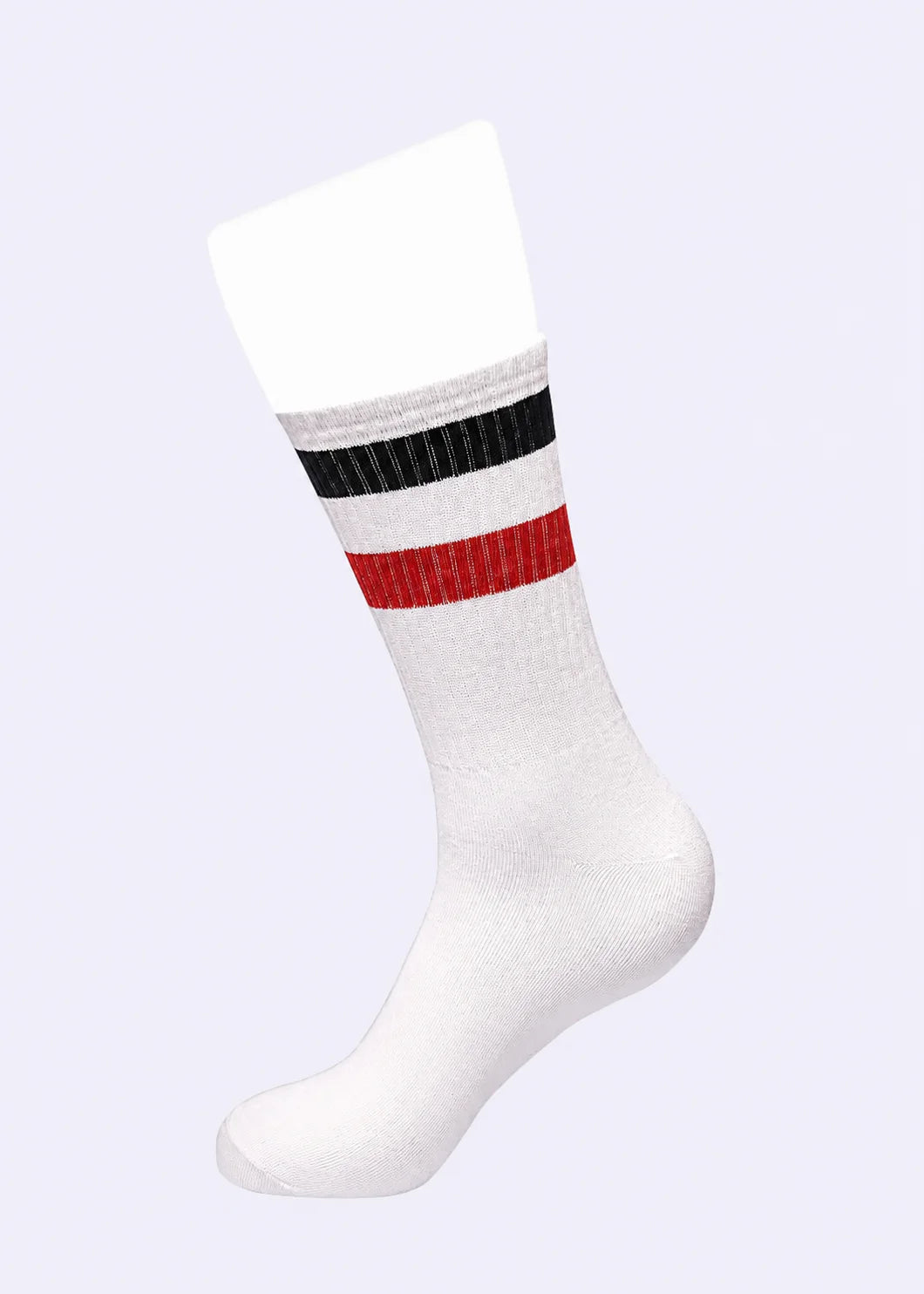 Red And Black Stripe White Socks