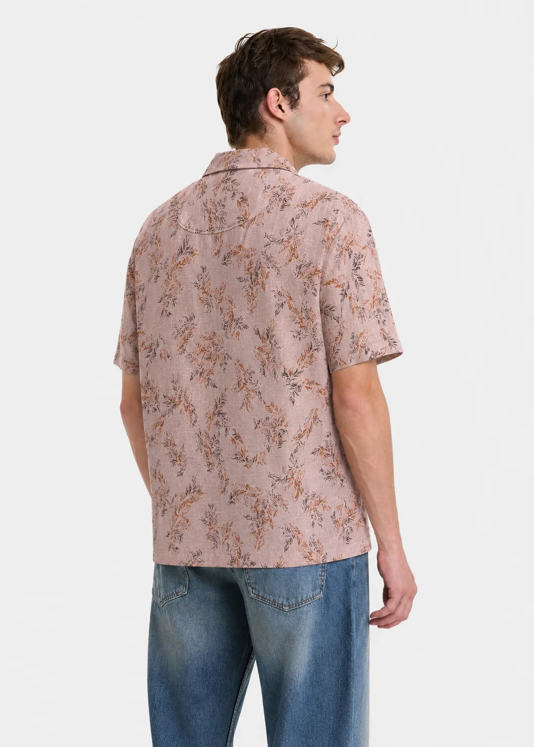 Blush Leaf Print Cuban Collar Shirt